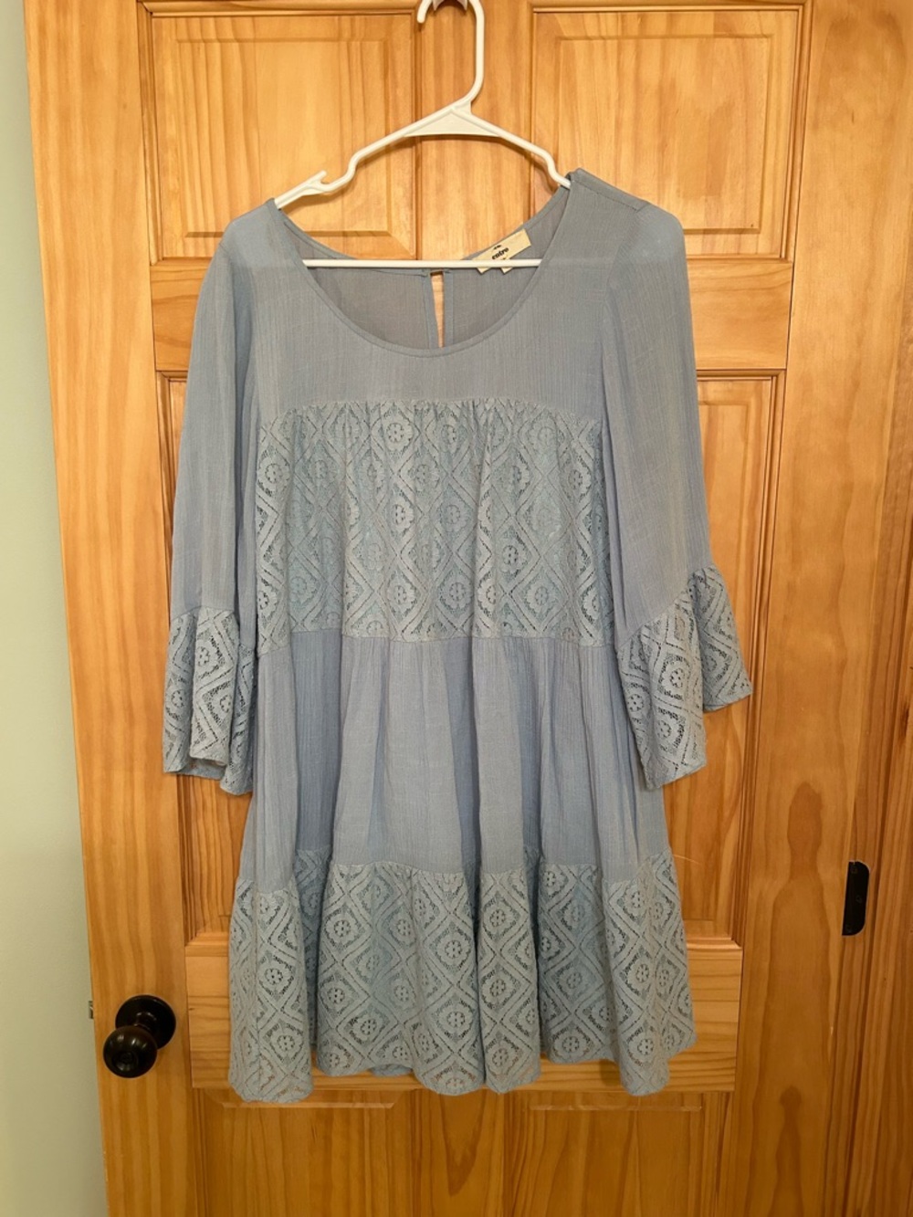 entro Powder Blue Lace-Panel Mini Dress